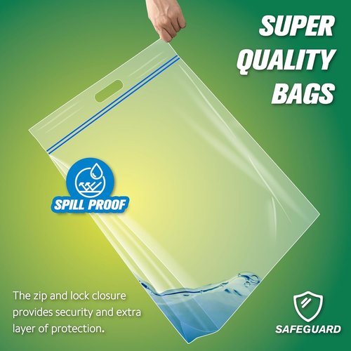 HIBAG Jumbo Storage Bags - 25 Gallon Heavy Duty Resealable Clear Bags with Handle | Extra Large XL, Pack of 3