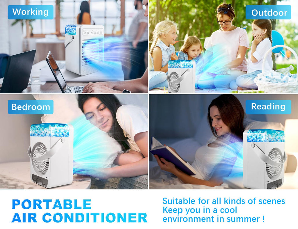 Portable Air Conditioners - Evaporative Air Cooler & Humidifier Combo | 4 Speeds, 7 Colors Light, 2/4/6H Timing | Quiet Personal Air Conditioner Fan for Room, Office