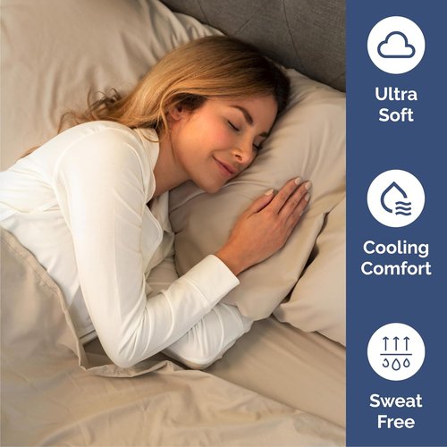 Cal King Size 4 Piece Sheet Set - Ultra-Soft Cooling Bed Sheets - Luxury Hotel Quality - Deep Pockets, Wrinkle-Free - Oeko-Tex Certified - Cream