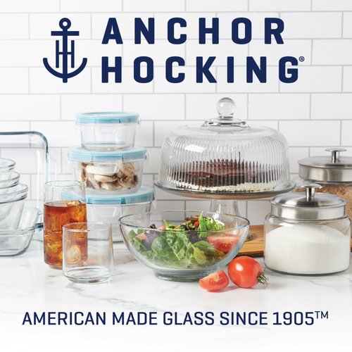 Anchor Hocking SnugFitTM Round Food Storage Containers with Lids (4-Piece, 7-cup, Navy Blue, oven-safe)