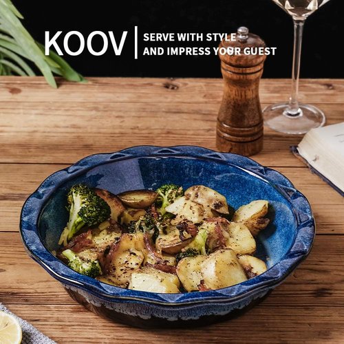 KOOV Ceramic Pie Plate - 9 Inch Round Baking Dish for Desserts | Reactive Glaze in Nebula Blue