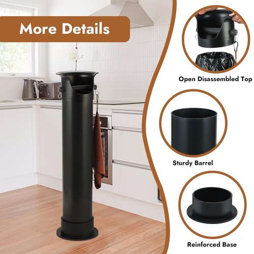 CURTA Espresso Coffee Knock Box with Garbage Bags(30Pcs), Commercial Knock Box for Coffee Grounds, Coffee Shop Kitchen Bar, Black, Extra Large Collection Dump Bin