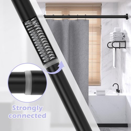 HTZON Black Shower Curtain Rod 18 to 49Inch:Small Spring Tension Shower Rods for Bathroom Kitchen Doorway,Modern Heavy Duty Adjustable Tension Shower Curtain Rod No Drilling No-Slip Easy Install,Black