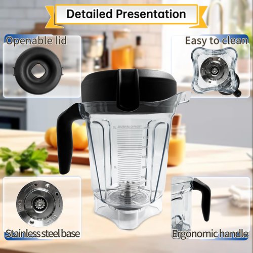 For Vitamix 64oz Low-Profile Blender Pitcher, Replacement for Vitamix 750 780 5000 5200 6300 7500 E320 Classic/Explorian Series etc Container Jar Cup