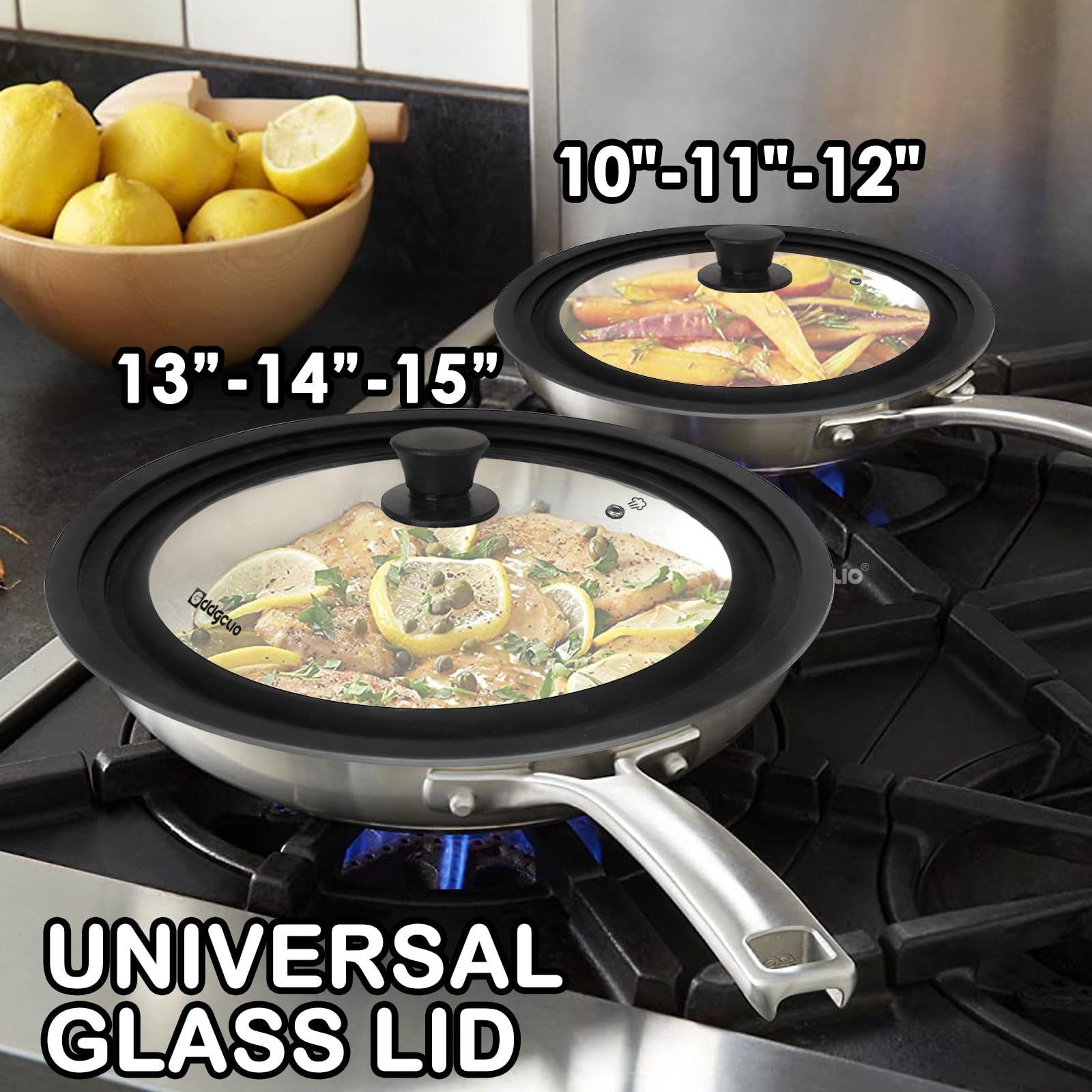 Universal Pan Lids, 2 Pcs Pot lids for Pots, Pans & Skillets - Fits 13", 14", 15" Diameter and 10", 11", 12" Diameter Cookware, Heat Resistant Frying Pan lid, Dishwasher Safe