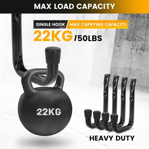 GURADESIGN Heavy Duty Garage Hooks - 8-Pack Utility Hooks for Hanging Up to 50 lbs | Black Metal Wall Hooks