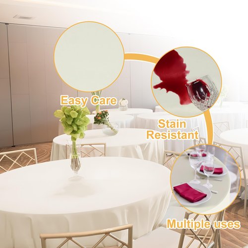 6 Pack 120 In Round Light Beige Tablecloths - Reusable Polyester Table Covers – Protect from Spills (Not Waterproof) – for Weddings, Banquets, Parties – Ships Folded, Wrinkles Likely, Steam Before Use