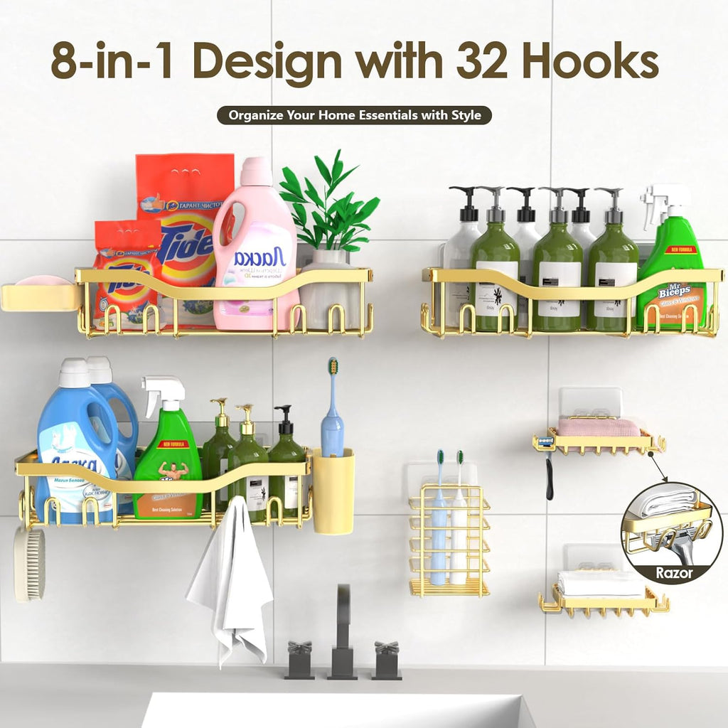 NESOMI Shower Caddy - Rustproof Stainless Steel Organizer with Soap Dish & Hooks | 8-Pack Large Capacity