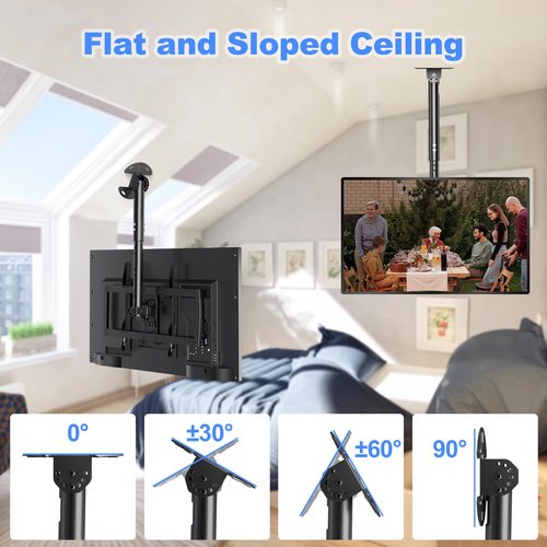 XINLEI Ceiling TV Mount Fits Most 37-75 inch LCD LED Plasma Panel Display with Max VESA 600x400mm Loaded up to 110lbs Swivel and Tilt TV Bracket Height Adjustable MC61A