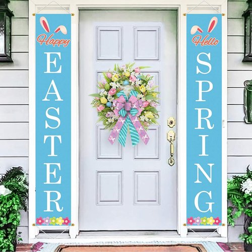 Hying Large Easter Bunny Bows - Glitter Pink & Blue Burlap Wreath Decor | Spring Holiday Tree Topper