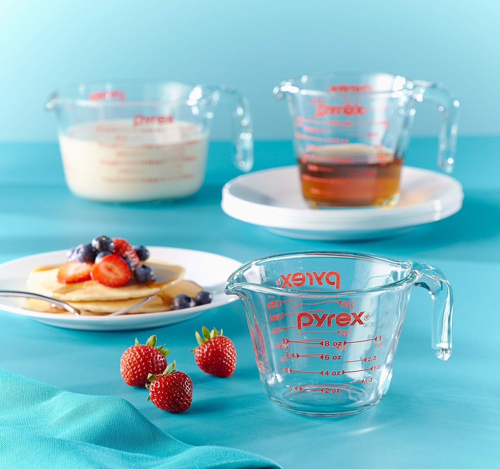 Pyrex Essentials Glass Measuring Cups Set - 3-Pack (1, 2 & 4 Cup) | Oven, Dishwasher & Microwave Safe