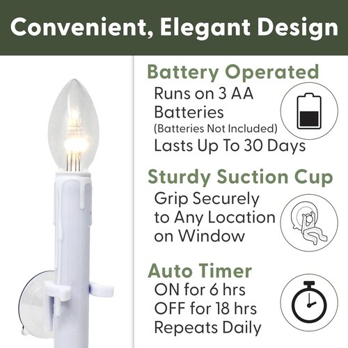612 Vermont LED Window Candles - Ultra-Bright Battery Operated with Timer & Suction Cups | Shatterproof Bulbs, Pack of 4