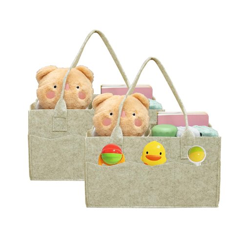 Ｄｏｒｃｙ 2 Pack Baby Diaper Organizer Bags, Portable Diaper Storage with Dividers, Foldable Nursery Storage Baskets, Newborn Essentials, Baby Shower Gifts (Oatmeal)