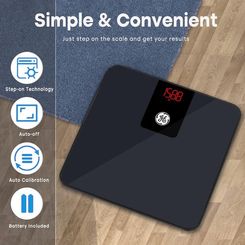 GE Digital Bathroom Scale - Smart Bluetooth Body Weight & BMI Tracker | Accurate 400lb Capacity, Black