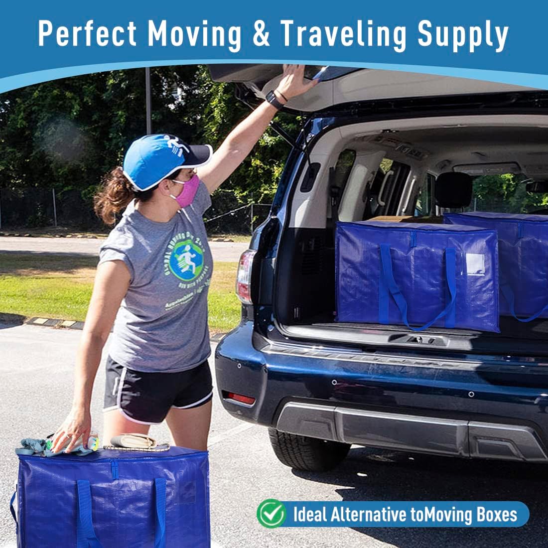 Moving Bags Heavy Duty Extra Large Storage Tote - Space-Saving Travel Organizer with Zippers & Strong Handles | Set of 6
