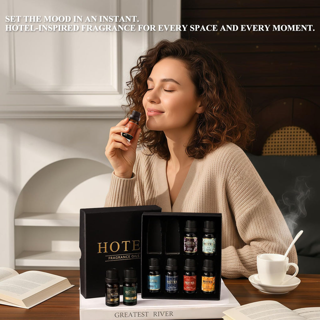 Hotel Diffuser Oil Gift Set - Inspired by 5-Star Hotel Fragrance Oil Set - My Way, White Tea,Baccarat,Four Seasons,Dubai,Beachfront Villa,Paris Coast