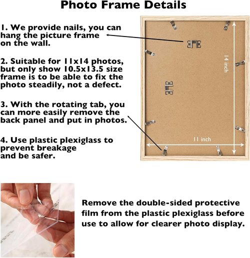 JCJMY 11x14 Picture Frame - Versatile Wall Mounting for Horizontal or Vertical Display | Natural Finish with Shatter-Resistant Plexiglass