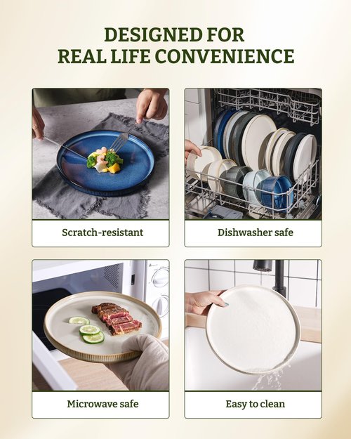 famiware Star Dinner Plates for 6, 10 inches Plate Set, Scratch Resistant, Stoneware Dinnerware, Kitchen Modern Rustic Serving Dishes, Cappuccino White