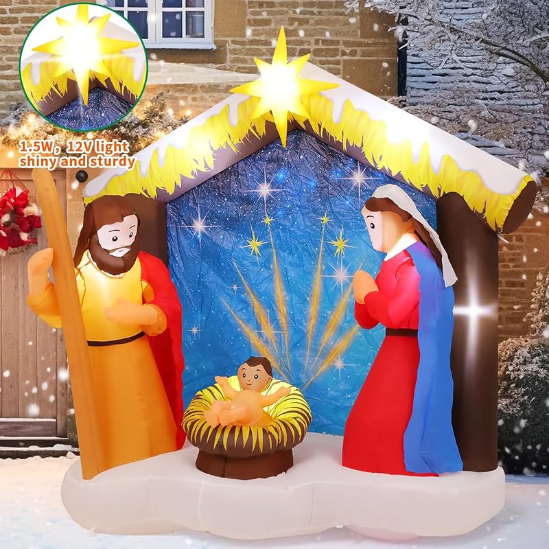6 ft Nativity Scene Inflatable Outdoor Christmas Decor with LED Lights