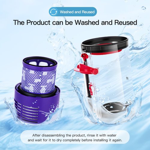 QINAN Upgraded Canister Replacement Parts Compatible With Dyson Cyclone V10 Animal,V10 Total Clean,V10 Absolute,V10 Animal,SV12 Vacuum Dust Bucket HEPA Filter attachments 969509-01, Blue/Grey