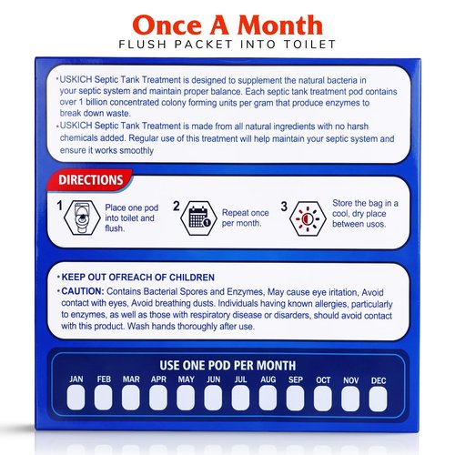 Septic Tank Treatment - 1 Year Supply of Septic Safe Dissolvable Easy Flush Live Bacteria Packets -12 Count,Friendly and Powerful Solution for Septic Systems