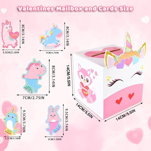 KDAFJLKD Valentine‘s Day Boxes for Kids,Valentines Day Cards for Boys Girls Classroom Exchange Prizes Party Favors - 1 Mailbox, 32 Cards, 1 Teacher Card (Style-01)