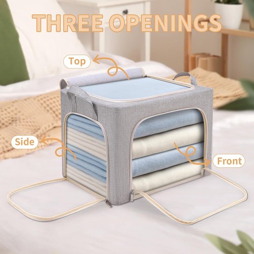 Combocube Clothes Storage Bins - Stackable & Foldable with Zippered Openings | 3-Pack Linen Fabric with Clear Window