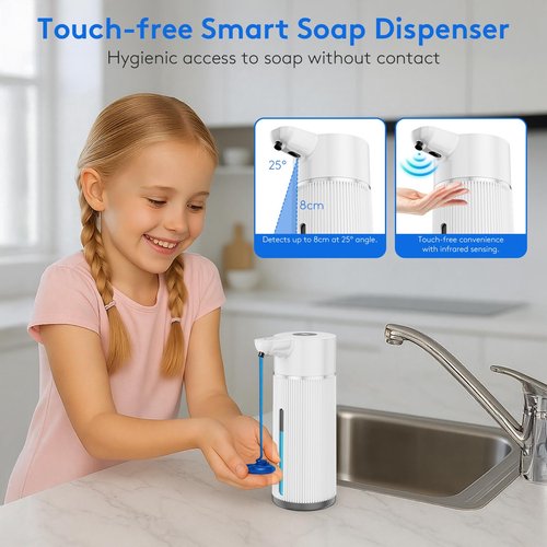 2026 Upgrade Automatic Soap Dispenser Touchless, 14.2oz/420ml Dish Hand Soap Dispenser for Bathroom and Kitchen, 4 Adjustable Volume, USB Rechargeable, Clog-Free, Large Capacity, White