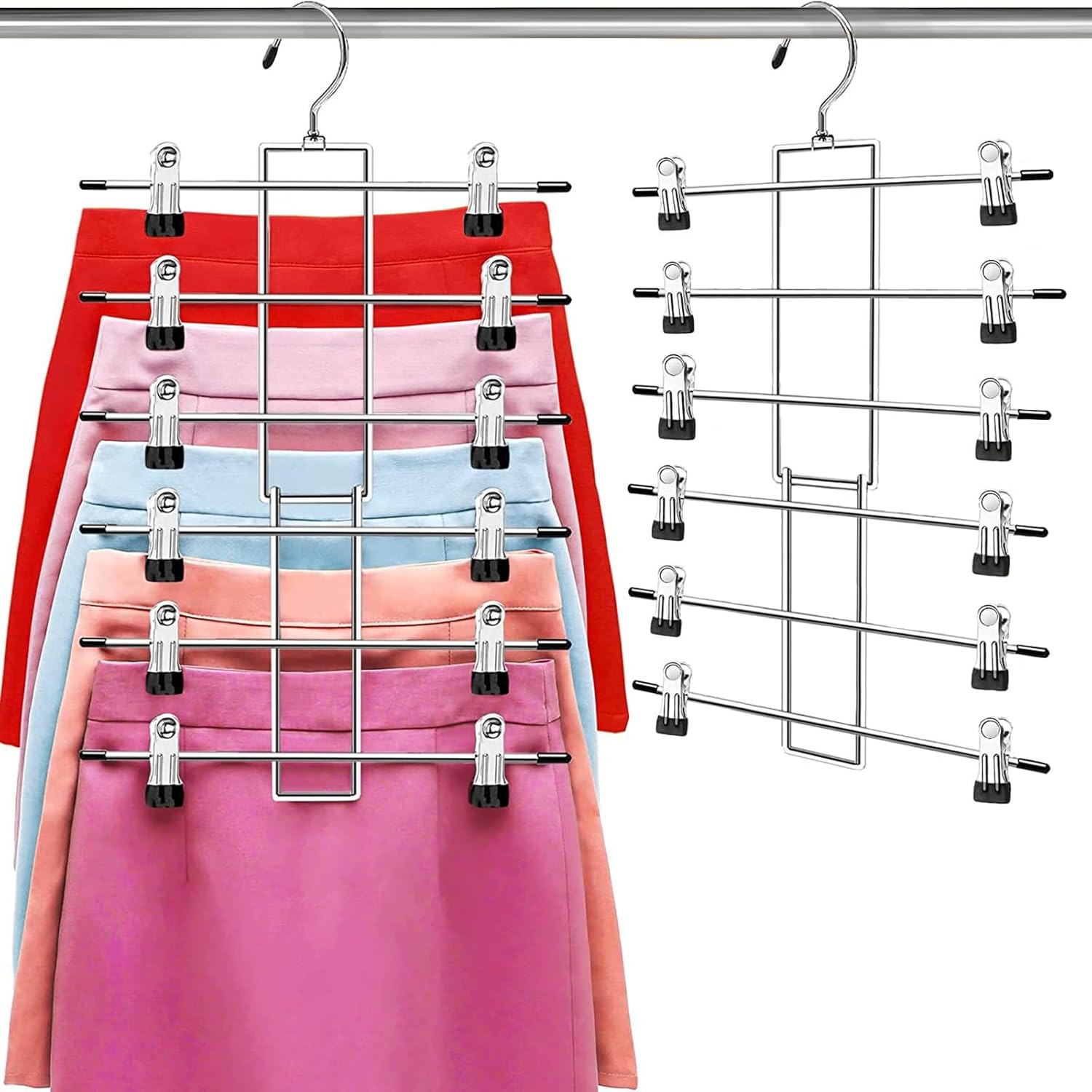 Skiennix Pants Hangers - Space-Saving 6-Tier Closet Organizer with 360° Swivel Hook