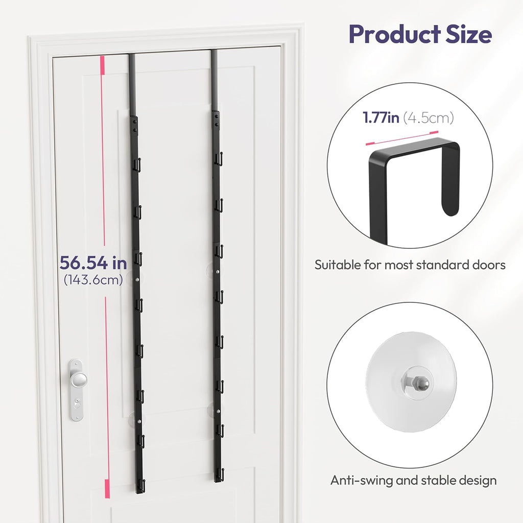 SWTYMIKI Over The Door Purse Organizer - 2-Pack Wall-Mounted Rack with 8 Hooks for 16 Bags | Black