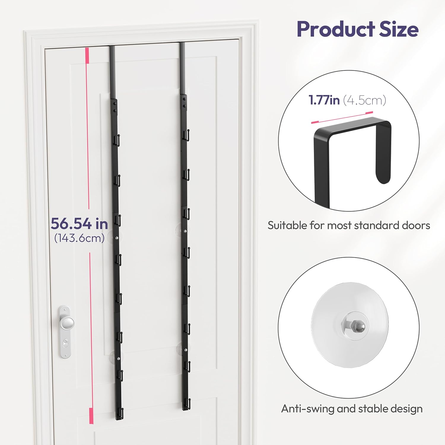 SWTYMIKI Over The Door Purse Organizer - 2-Pack Wall-Mounted Rack with 8 Hooks for 16 Bags | Black