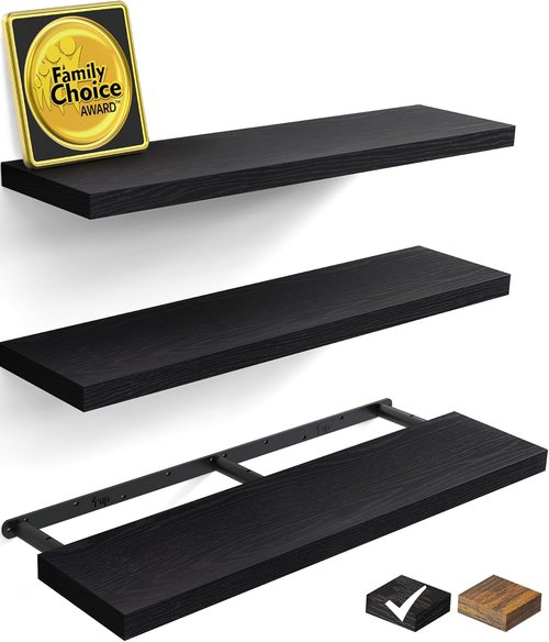 BAYKA Floating Wall Shelves - Set of 3 | Stylish Black Design - 15.7 Inches Each