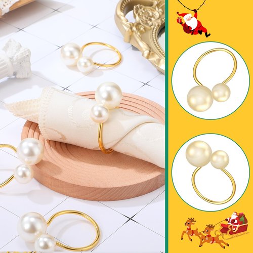 Sliner 100 Pcs Pearl Napkin Rings, Gold Table Napkin Holder Buckles for Dinning Table Setting Christmas Wedding Party Supplies