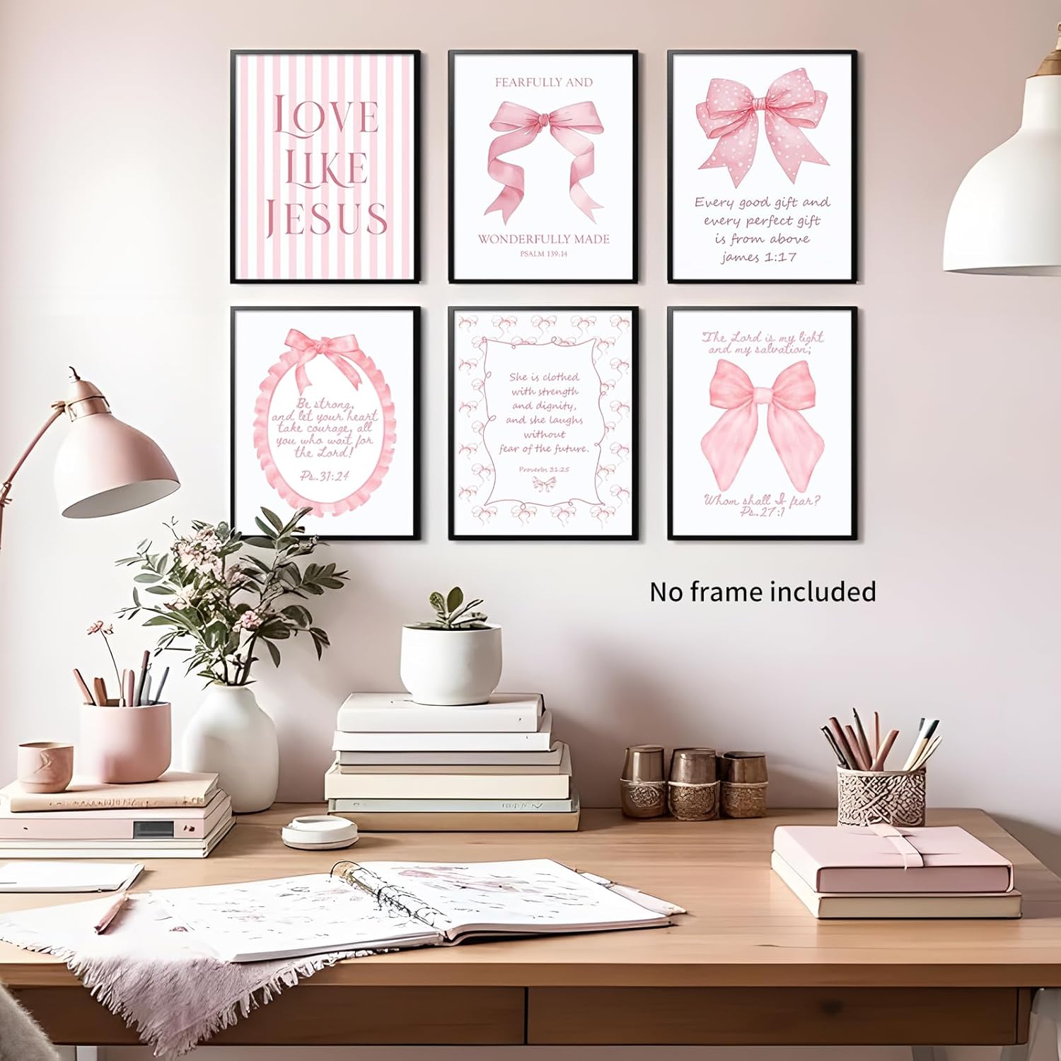 Skiennix 3-Piece Pink Bows Wall Art - Cute Bible Verse Prints for Girls' Rooms | 8x10 Inch Decor