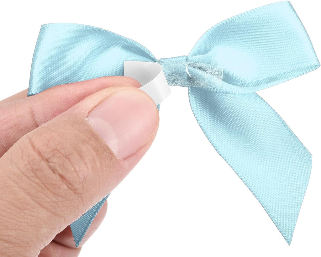 MECCANIXITY Mini Satin Ribbon Bows - 100 Pcs 2.5" Sky Blue Fabric Flowers for DIY Crafts & Parties