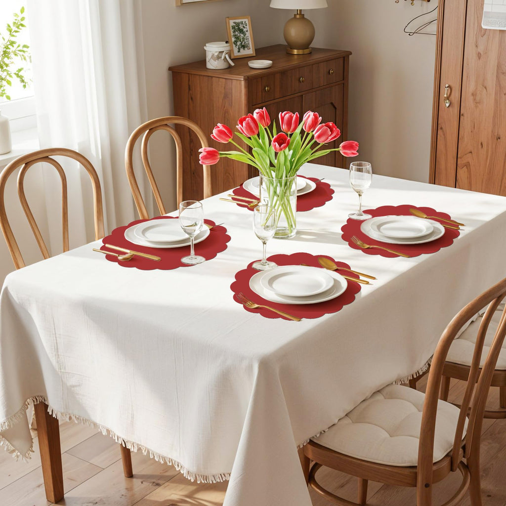 60 Pcs Red Paper Placemats, 13.5 Inch Mother's Day Placemat Disposable Scalloped Place Mat Round Table Place Mats Decorative Paper for Mothers Day Anniversay Birthday Wedding Banquet Holiday Party