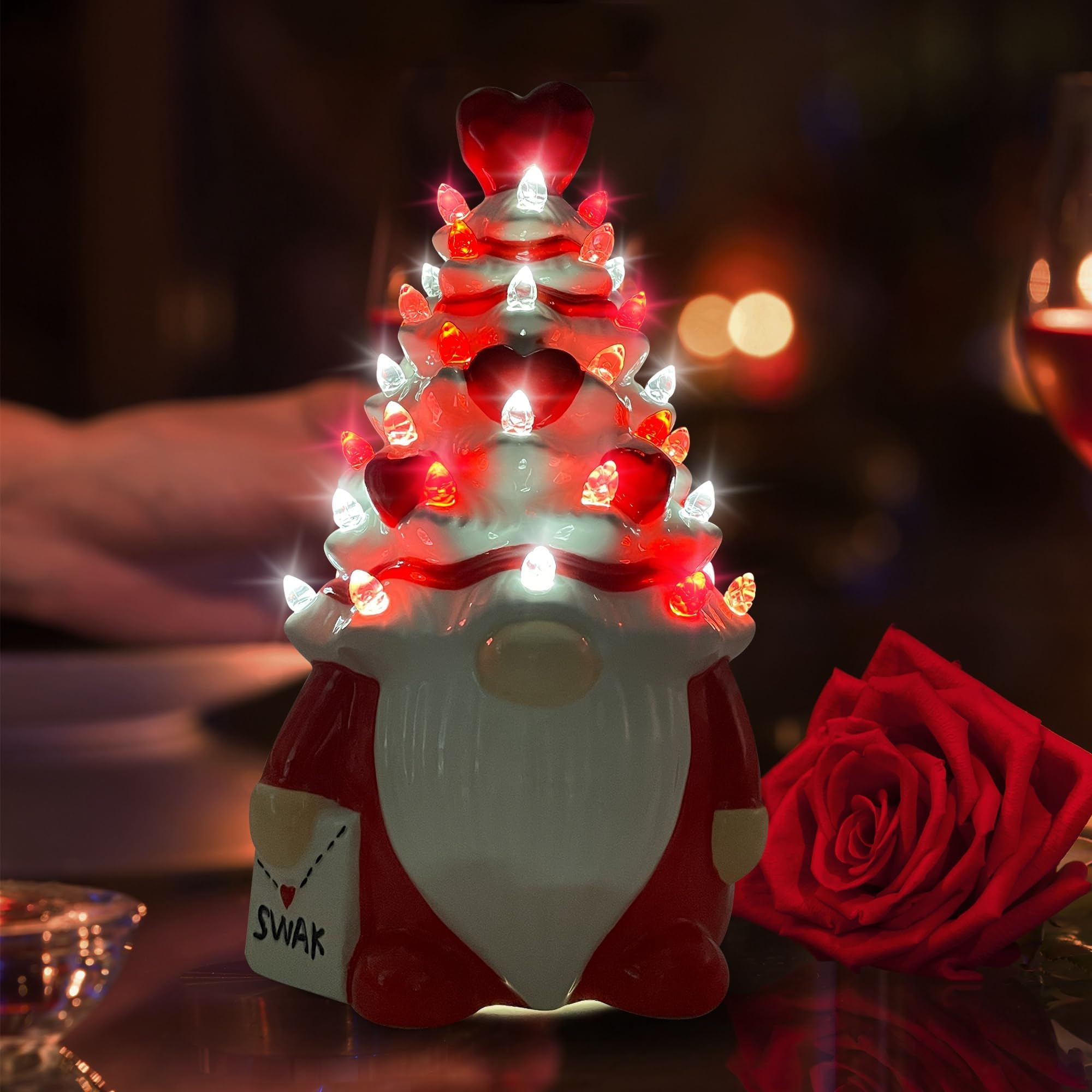 Hexagram Valentines Decorations, Valentines Day Decorations, Valentine Decor Ceramic Gnomes Tree, Valentine's Day Gnomes Decor