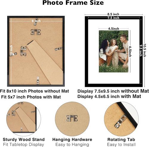 JCJMY 9-Pack 8x10 Picture Frames - Versatile Display for 5x7 with Mat or 8x10 Without Mat | Black Gallery Wall Decor