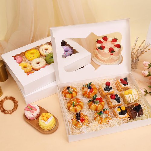 Moretoes 60pcs 16x11x2.5 Inch Cookie Boxes, Bakery Boxes with 3 Style Window for Pastries, Pies, Muffins, Chocolate Covered Strawberries