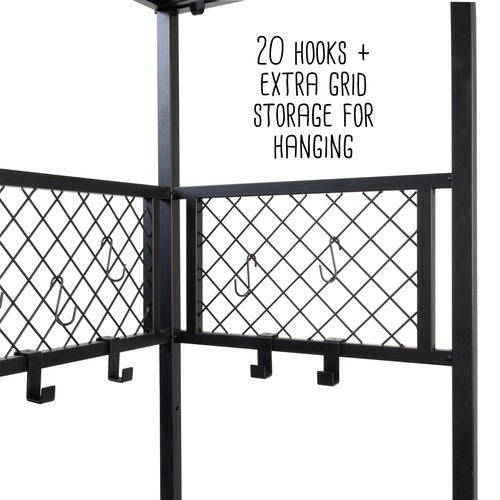 Honey-Can-Do Garage Entryway Storage Unit With Light, Hooks and Clothes-Hanging Bar, Black SHF-09842 Black