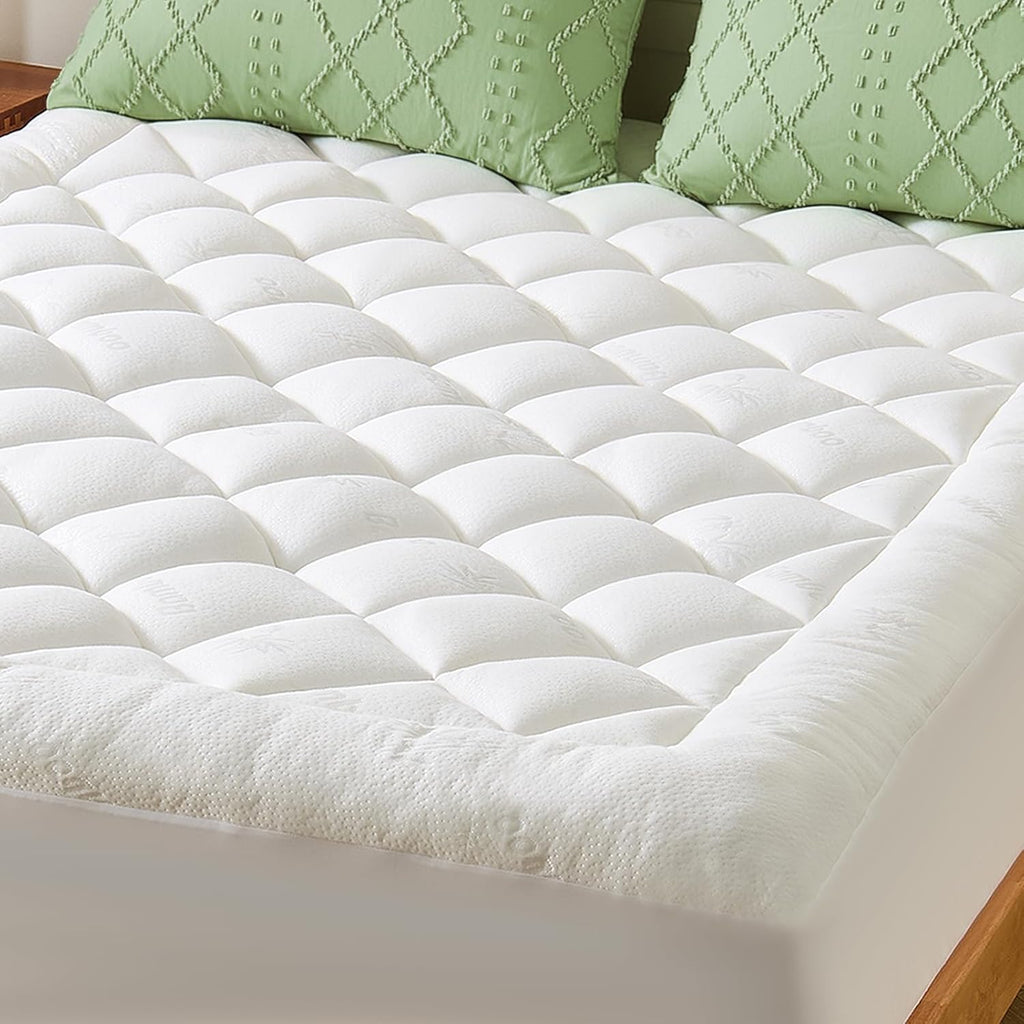 Skiennix Twin XL Mattress Topper - Bamboo Pillow Top for Cooling Comfort & Back Pain Relief, White