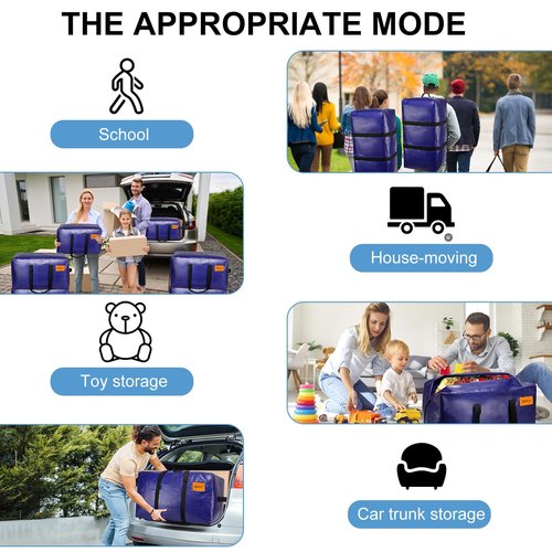KRYSTY 8-Pack Moving Bags and Large Storage Bags with Strong Handles，Durable Zippers，Heavy Duty Moving Bags for Space Saving and Moving Supplies