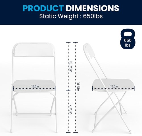 Flash Furniture Hercules Series Folding Chairs - Comfortable White Plastic - 4 Pack, 650LB Capacity