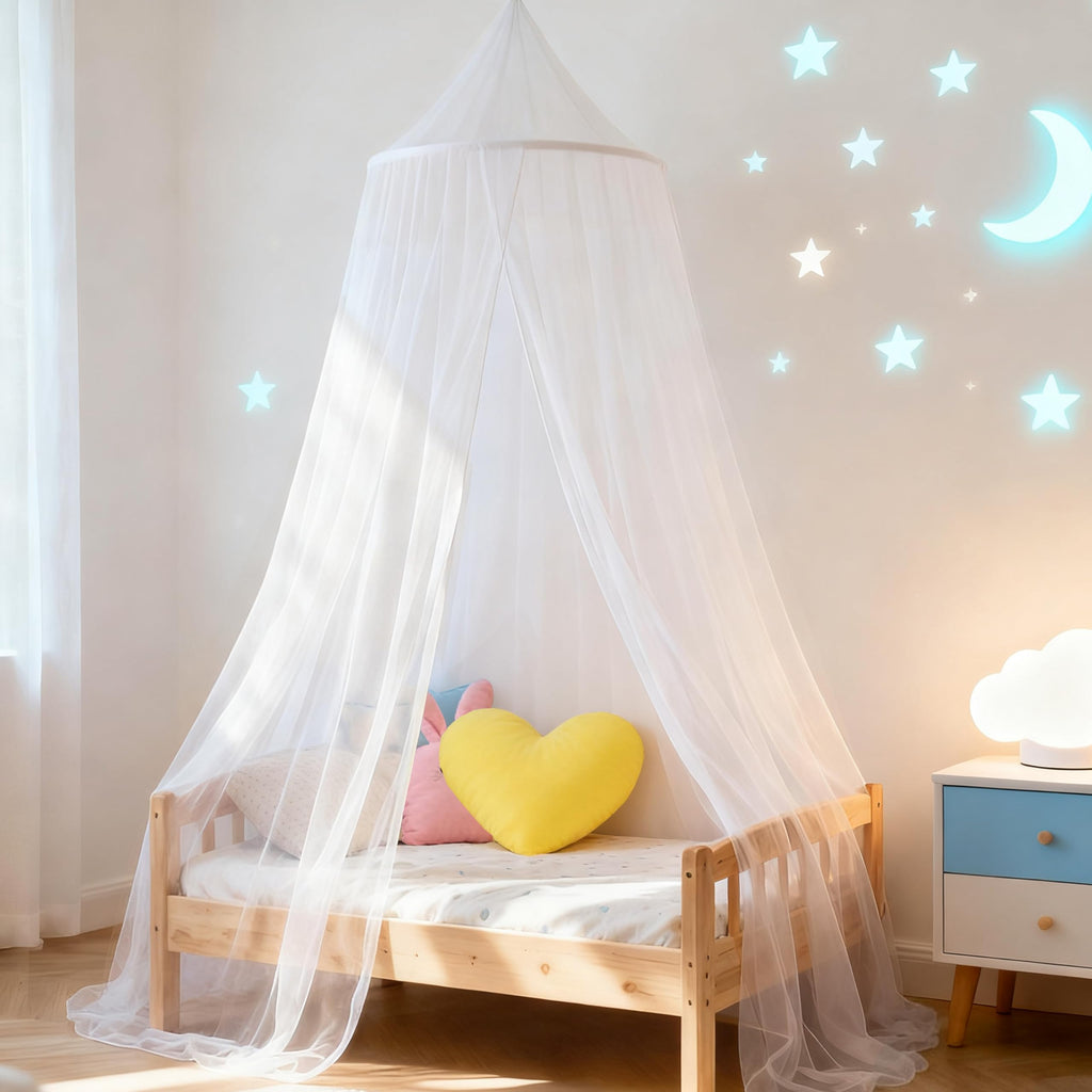 Wnqou White Bed Canopy Mosquito Net for Girls,Princess Canopy for Kids Bed Room Decor (White)