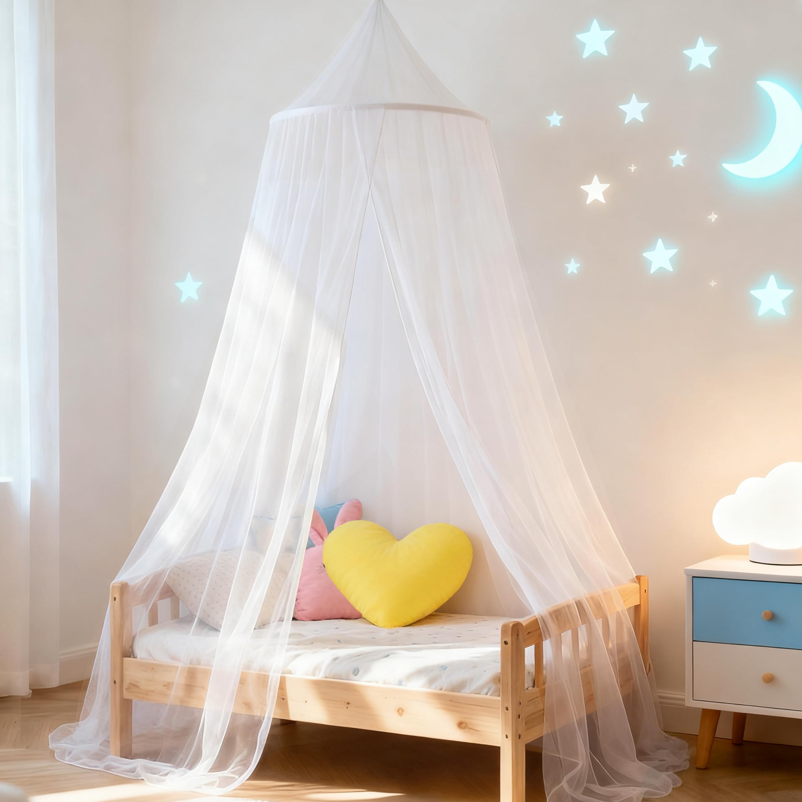 Wnqou White Bed Canopy Mosquito Net for Girls,Princess Canopy for Kids Bed Room Decor (White)