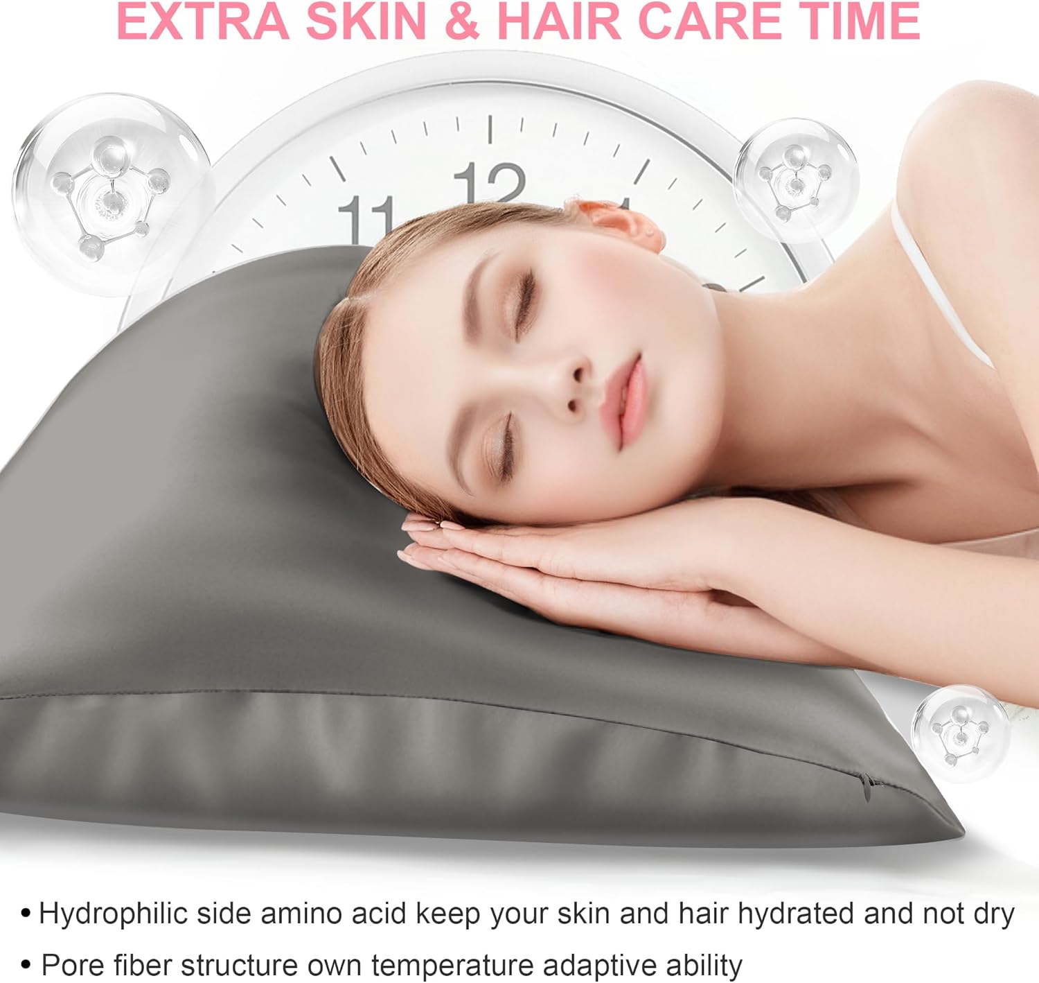 Skiennix Mulberry Silk Pillowcase - Queen Size, Hidden Zipper, Soft & Breathable, Dark Grey