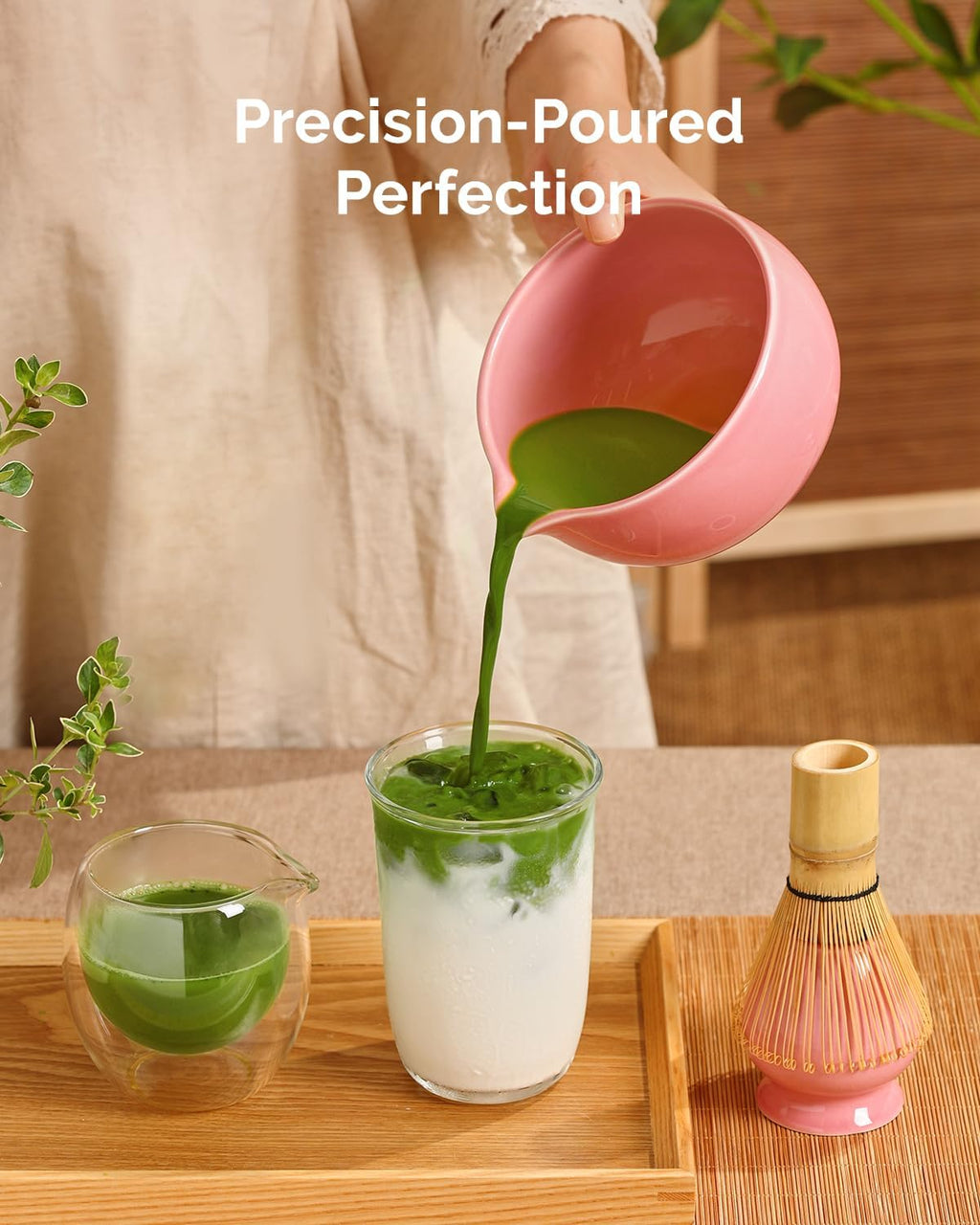 Maestri House Matcha Whisk Set - 7-Pc Complete Kit with Ceramic Bowl, Bamboo Whisk & Accessories | Perfect Gift for Matcha Lovers (Pink)