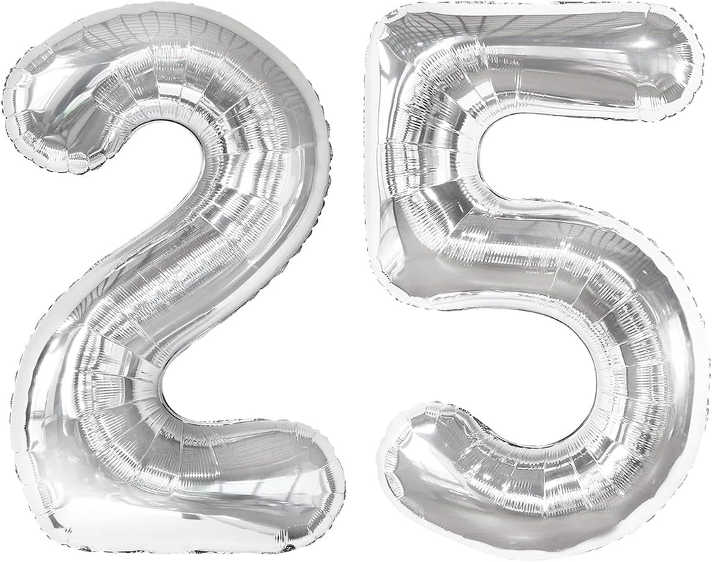 Silver Number 25 Balloon - 40 Inch Metallic Decoration for 25th Birthday Celebrations
