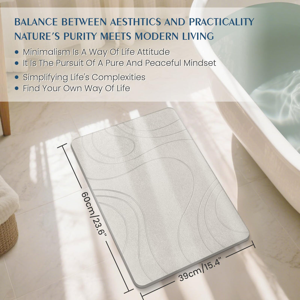 Stone Bath Mat Quick Dry Diatomaceous Earth Bath Mat Non-Slip Shower Stone Bathmat Super Absorbent Water Diatomite Bathroom Floor Pad Elegant,Natural,Esay to Clean (Flow Line-Beige)