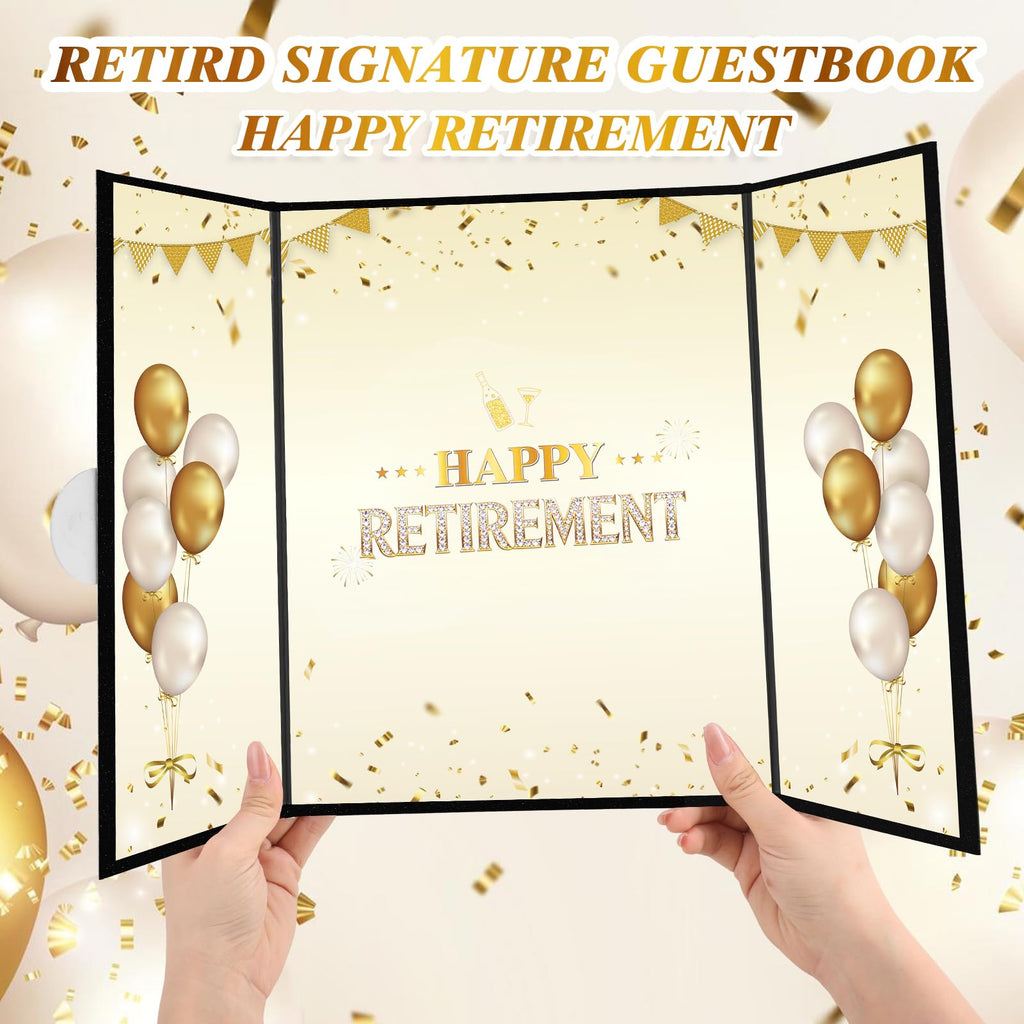 WSICSE Black Gold Retirement Party Decorations, Large Retird Card Signing Happy Retirement Guestbook Creative Retirement Party Guest Book for Men Women Gift & Souvenir